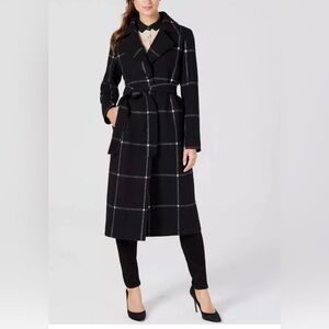 Jones NY black plaid wool blend trench